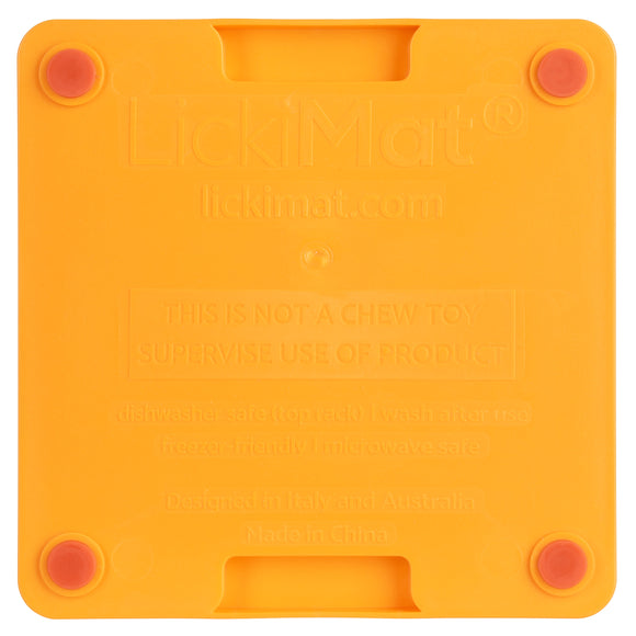 LickiMat Mini Tuff Soother – Hard Studded Licking Mat, Orange, Compact Durable Design