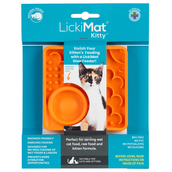 LickiMat Kitty Small Slow Feeder Mat with Built-in Bowl, Purple – Promotes Healthy Eating