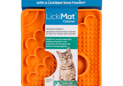 LickiMat Catser Slow-Down Cat Eating Mat with Built-in Bowl, Non-Slip Orange Design