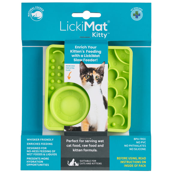 LickiMat Kitty Small Slow Feeder Mat with Built-in Bowl, Purple – Promotes Healthy Eating
