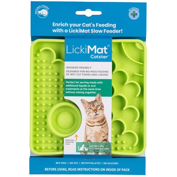 LickiMat Catser Slow-Down Cat Eating Mat with Built-in Bowl, Non-Slip Orange Design