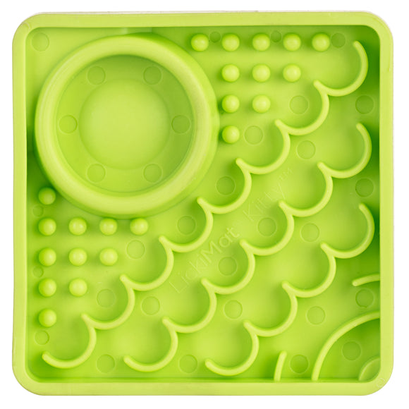 LickiMat Kitty Small Slow Feeder Mat with Built-in Bowl, Purple – Promotes Healthy Eating
