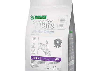 Nature’s Protection Superior Care White Dogs Junior Salmon Kibble – Hypoallergenic Formula, 1.5kg