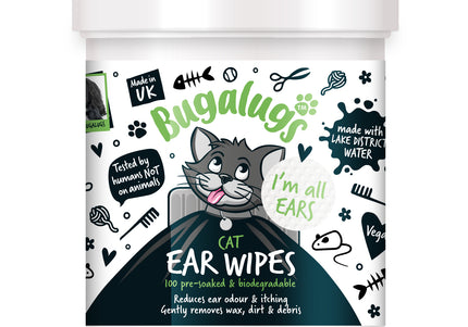 Bugalugs Cat Soothing Ear Wipes – Biodegradable Cotton Pads, Gentle Cleaning, 100 Pack