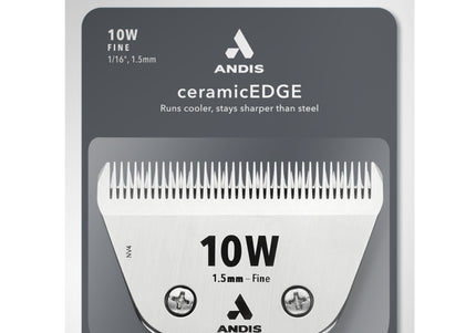 Andis Ceramic EDGE 10W Fine Wide Blade – Chrome-Plated Steel, 1.5mm, Durable Ceramic Edge