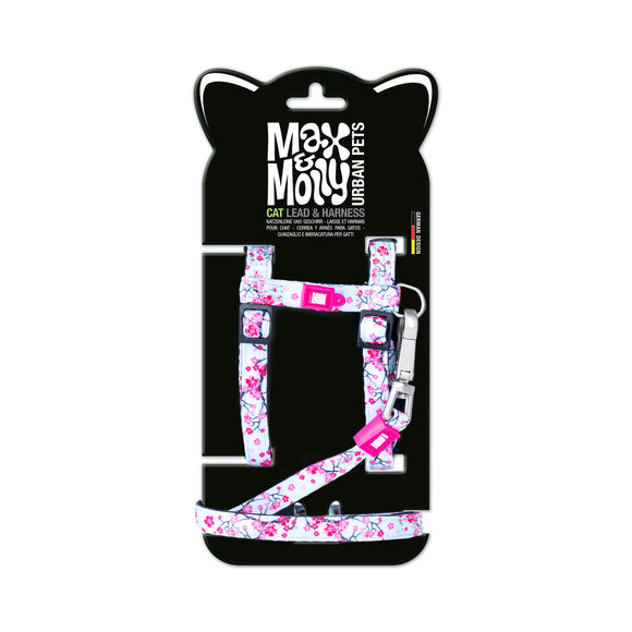 Max&Molly Cat Harness and Leash Set – Cherry Blossom Pattern, Adjustable, Comfortable Fit