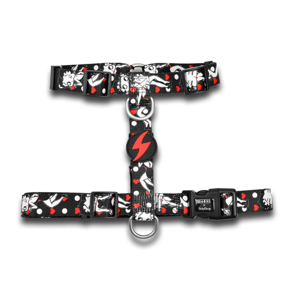 Dashi Classy Betty Back Harness – Adjustable Guard Harness with Betty Boop Pattern, Black, Small