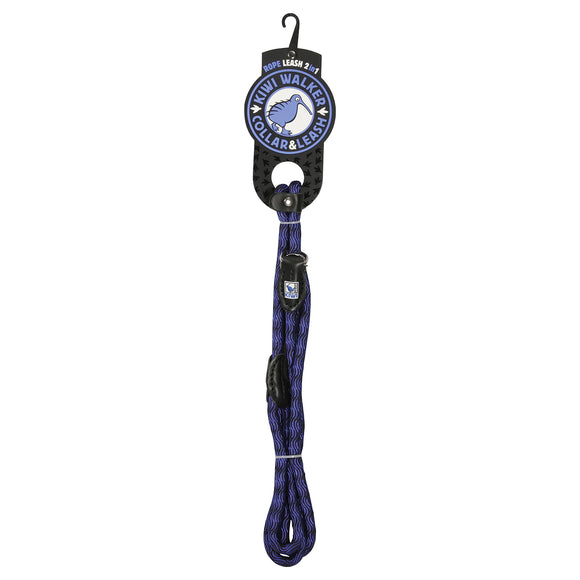 Kiwi Walker Rope Lead 150cm – Adjustable 2-in-1 Clamp Leash and Collar, Blue, Durable Design