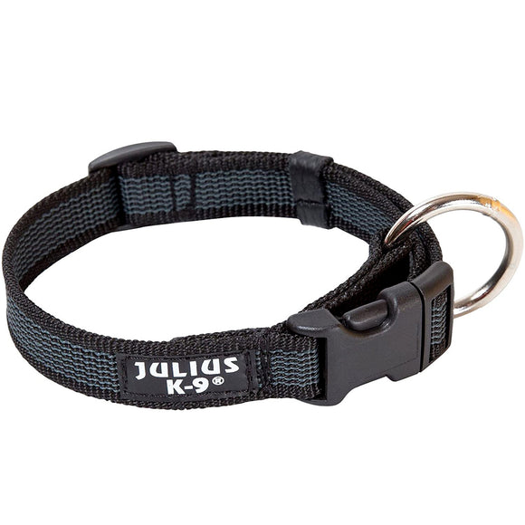 Julius K9 Color & Gray Collar 2.5cm – Durable Adjustable Nylon Dog Collar, Black