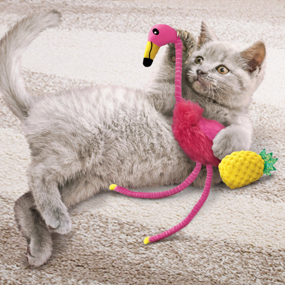 KONG Tropics Flamingo Cat Toy – 2-in-1 Rustling Flamingo and Pineapple with Catnip