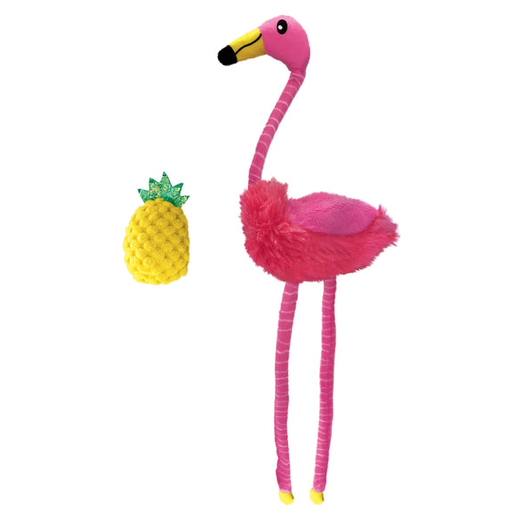 KONG Tropics Flamingo Cat Toy – 2-in-1 Rustling Flamingo and Pineapple with Catnip