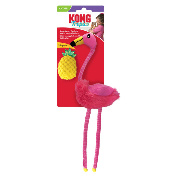 KONG Tropics Flamingo Cat Toy – 2-in-1 Rustling Flamingo and Pineapple with Catnip