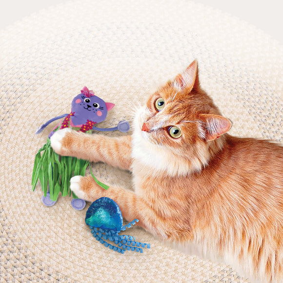KONG Tropics Hula Cat Toy – 2-in-1 Cat and Jellyfish with Catnip and Rustling Sound