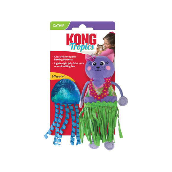 KONG Tropics Hula Cat Toy – 2-in-1 Cat and Jellyfish with Catnip and Rustling Sound
