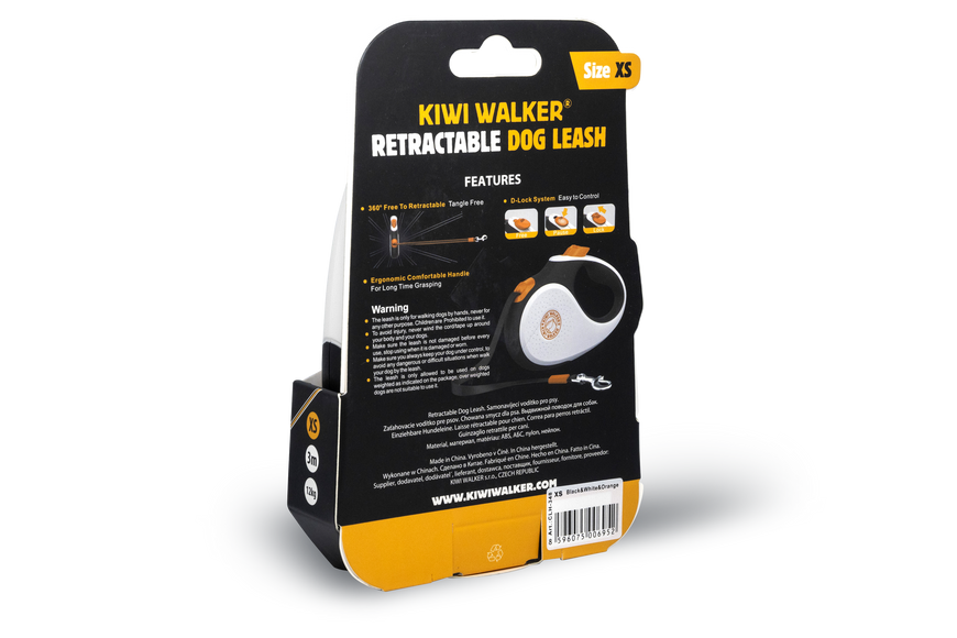 Kiwi Walker Retractable Dog Leash – Automatic 3m Tape, XS Size, Black, Lightweight Design