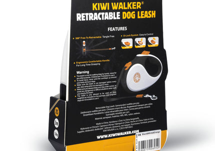 Kiwi Walker Retractable Dog Leash – Automatic 5m Tape, Large Size, Black, Durable Design