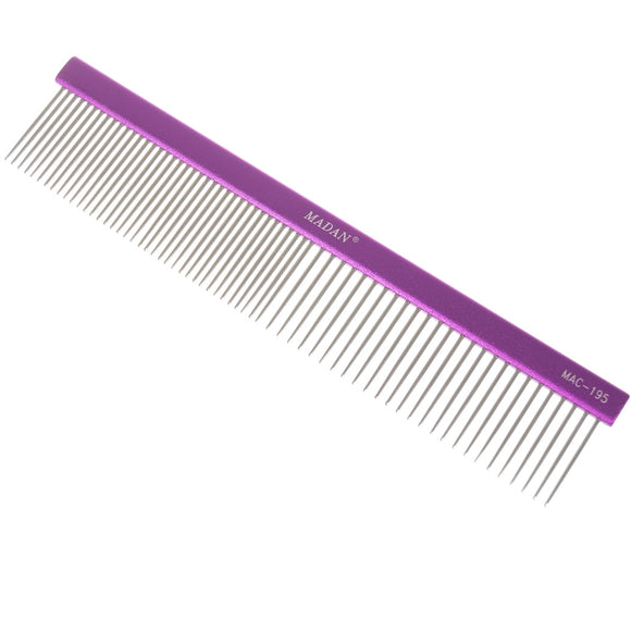 Madan Professional Light Comb 19cm – Lightweight Aluminum Handle, Mixed Tooth Spacing, Purple
