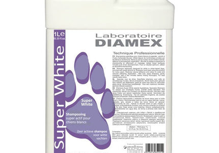 Diamex Super White Shampoo – Concentrated Formula with Almond Oil and Glycerin, 1L for Light Coats