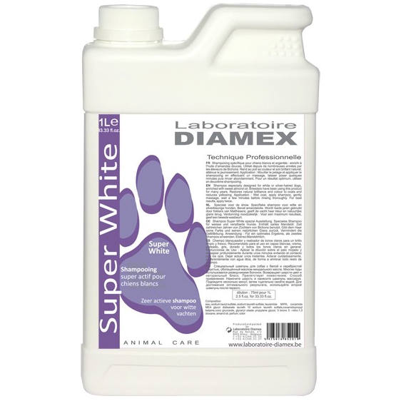 Diamex Super White Shampoo – Concentrated Formula with Almond Oil and Glycerin, 1L for Light Coats