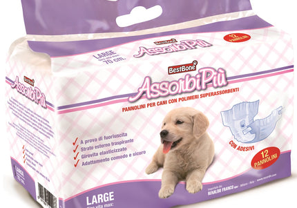 BestBone AssonbiPi Dog Diapers – Medium Size, Leak-Proof Disposable Nappies, 12 Pack