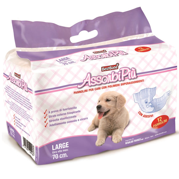BestBone AssonbiPi Dog Diapers – Medium Size, Leak-Proof Disposable Nappies, 12 Pack