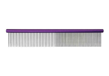 Groom Professional Metal Grooming Comb 25cm – Mixed Tooth Spacing, Durable Purple Finish