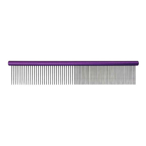 Groom Professional Metal Grooming Comb 25cm – Mixed Tooth Spacing, Durable Purple Finish