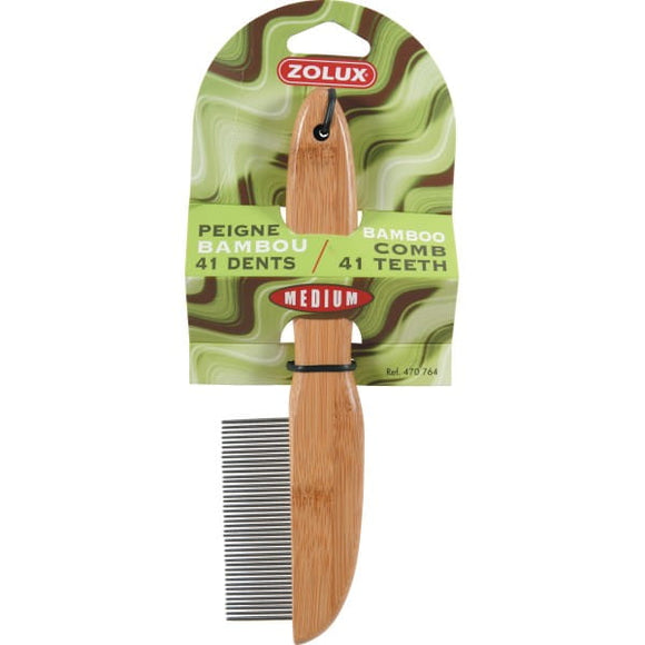 Zolux Bamboo Wooden Comb – Rotating 41 Teeth, Medium Size, Gentle Detangling