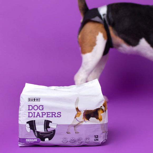 Dashi Dog Diapers Black Large – Comfortable Leak-Proof Disposable Pampers, 12 Pack