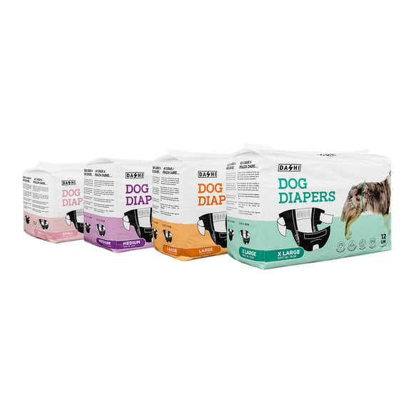 Dashi Dog Diapers Black Large – Comfortable Leak-Proof Disposable Pampers, 12 Pack