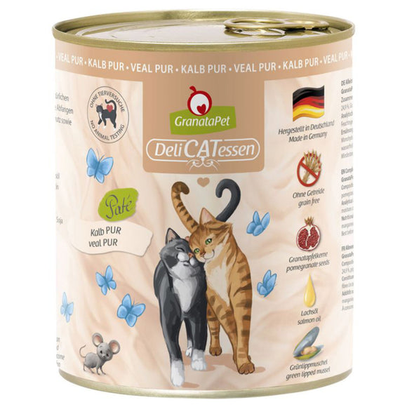 GranataPet DeliCatessen Veal Pur – Grain-Free Wet Cat Food, Tender Veal, 800g Can