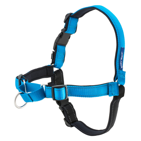 PetSafe Easy Walk Deluxe Harness – Soft Black and Blue Dog Harness with Leash, Medium