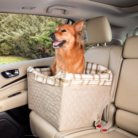 PetSafe Happy Ride Seat Tan – Secure Car Booster, Beige, Supports Dogs Up to 14 kg