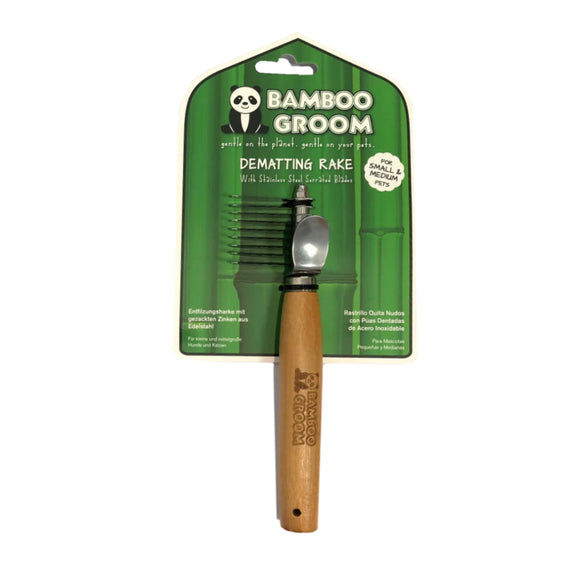 Bamboo Groom Dematting Rake – Small/Medium, Natural Bamboo Handle, Gentle Tangle Removal