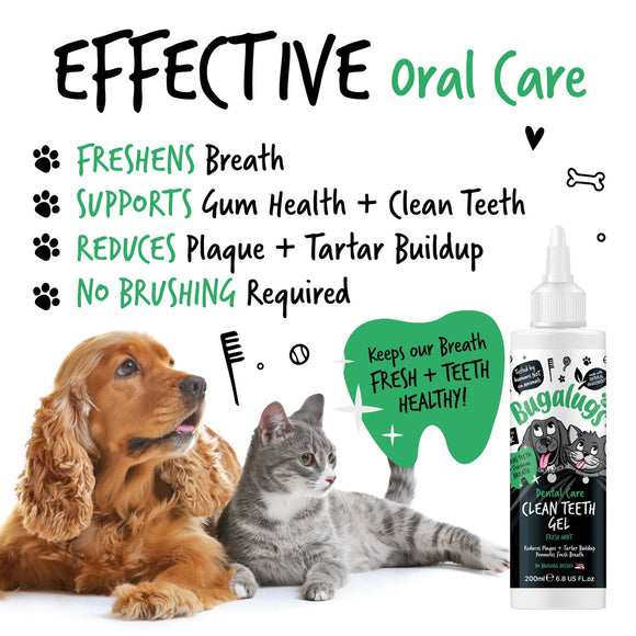 Bugalugs Dental Care Clean Teeth Gel 200ml – Mint Gel Formula, No-Brush Fresh Breath Solution