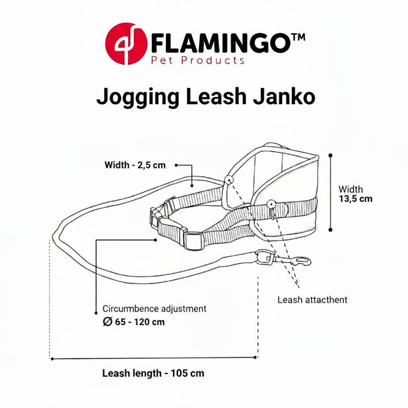 Flamingo Janko Jogging Leash – Hands-Free Elastic Cord with Hip Belt and Storage Pocket, Black