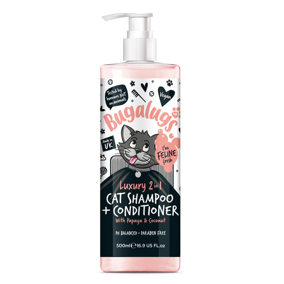 Bugalugs Luxury 2in1 Papaya & Coconut Cat Shampoo – Cleansing and Conditioning Formula, 500ml