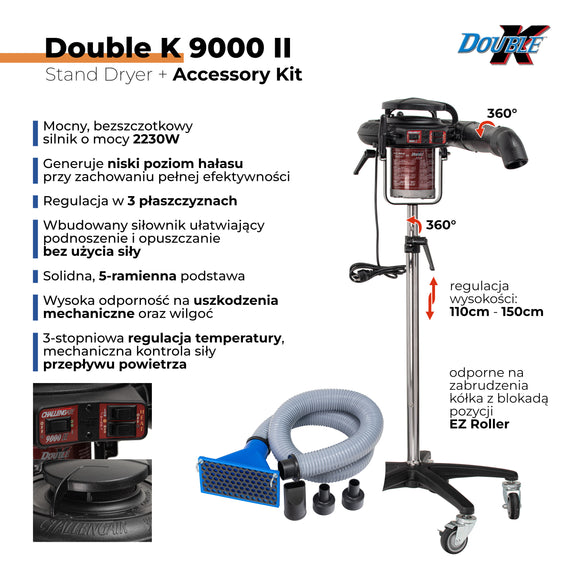 Double K ChallengAir 9000 II Stand Dryer – Professional Rotary Dryer with Adjustable Stand and Accessory Kit