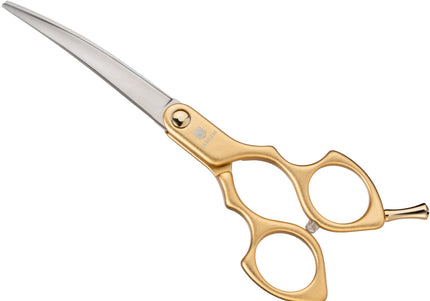 Jargem Asian Style Light Curved Scissors 6" – Ultra-Light Red Blades for Precision Grooming