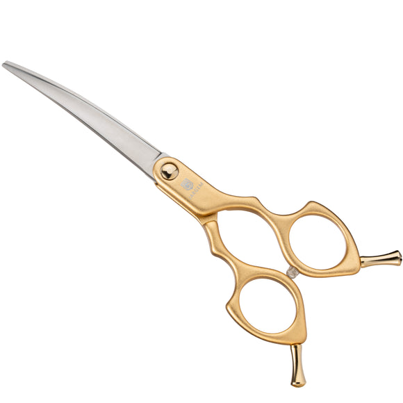 Jargem Asian Style Light Curved Scissors 6" – Ultra-Light Red Blades for Precision Grooming