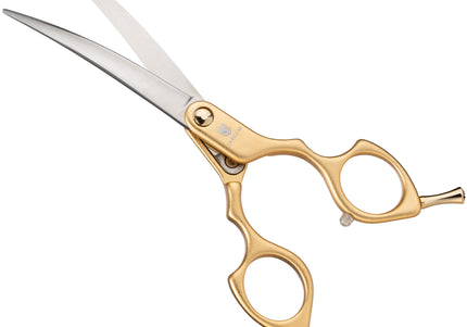 Jargem Asian Style Light Curved Scissors 6" – Ultra-Light Red Blades for Precision Grooming