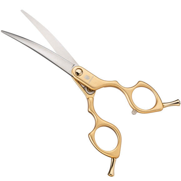 Jargem Asian Style Light Curved Scissors 6" – Ultra-Light Red Blades for Precision Grooming