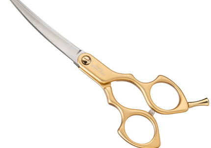 Jargem Asian Style Light Curved Scissors 6" – Ultra-Light Red Blades for Precision Grooming