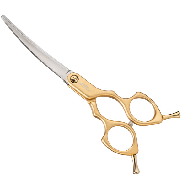 Jargem Asian Style Light Curved Scissors 6" – Ultra-Light Red Blades for Precision Grooming