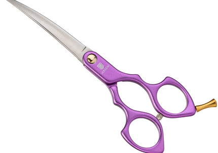 Jargem Asian Style Light Curved Scissors 6" – Ultra-Light Red Blades for Precision Grooming