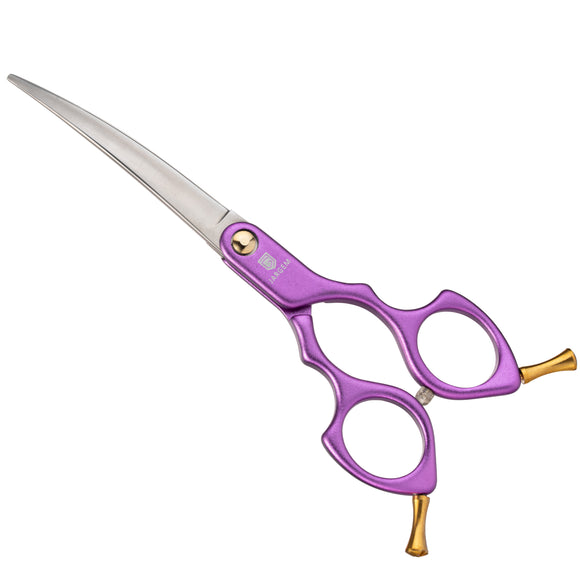 Jargem Asian Style Light Curved Scissors 6" – Ultra-Light Red Blades for Precision Grooming