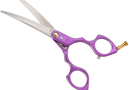 Jargem Asian Style Light Curved Scissors 6" – Ultra-Light Red Blades for Precision Grooming