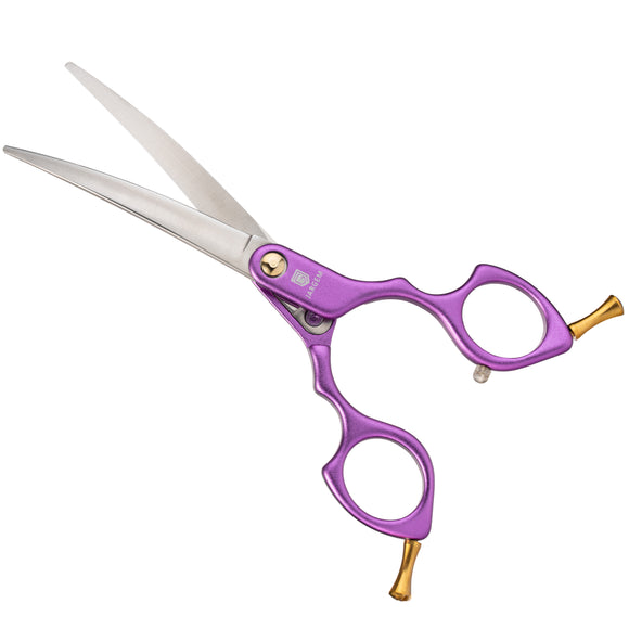 Jargem Asian Style Light Curved Scissors 6" – Ultra-Light Red Blades for Precision Grooming