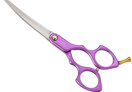 Jargem Asian Style Light Curved Scissors 6" – Ultra-Light Red Blades for Precision Grooming