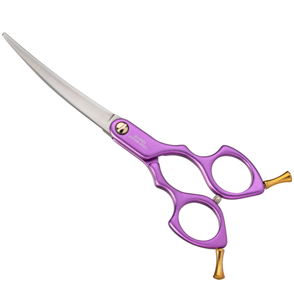 Jargem Asian Style Light Curved Scissors 6" – Ultra-Light Red Blades for Precision Grooming